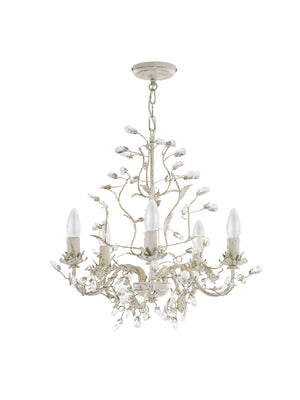 Searchlight Electric Alamandite 5Lt Pendant - Cream & Gold Metal & Glass Drops 2495-5CR