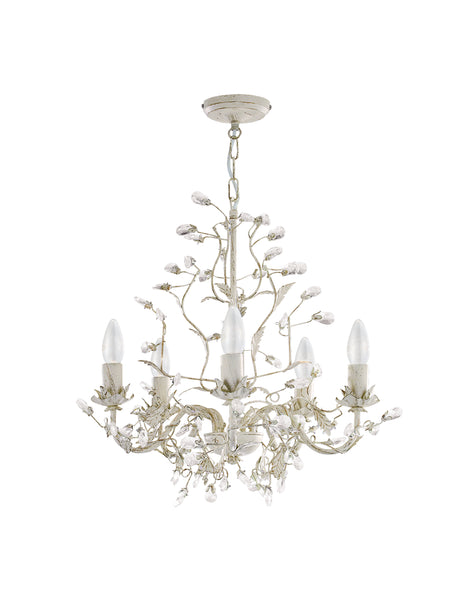 Searchlight Electric Alamandite 5Lt Pendant - Cream & Gold Metal & Glass Drops 2495-5CR
