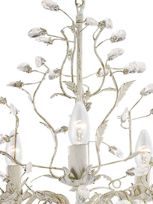 Searchlight Electric Alamandite 5Lt Pendant - Cream & Gold Metal & Glass Drops 2495-5CR
