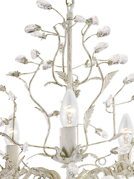 Searchlight Electric Alamandite 5Lt Pendant - Cream & Gold Metal & Glass Drops 2495-5CR