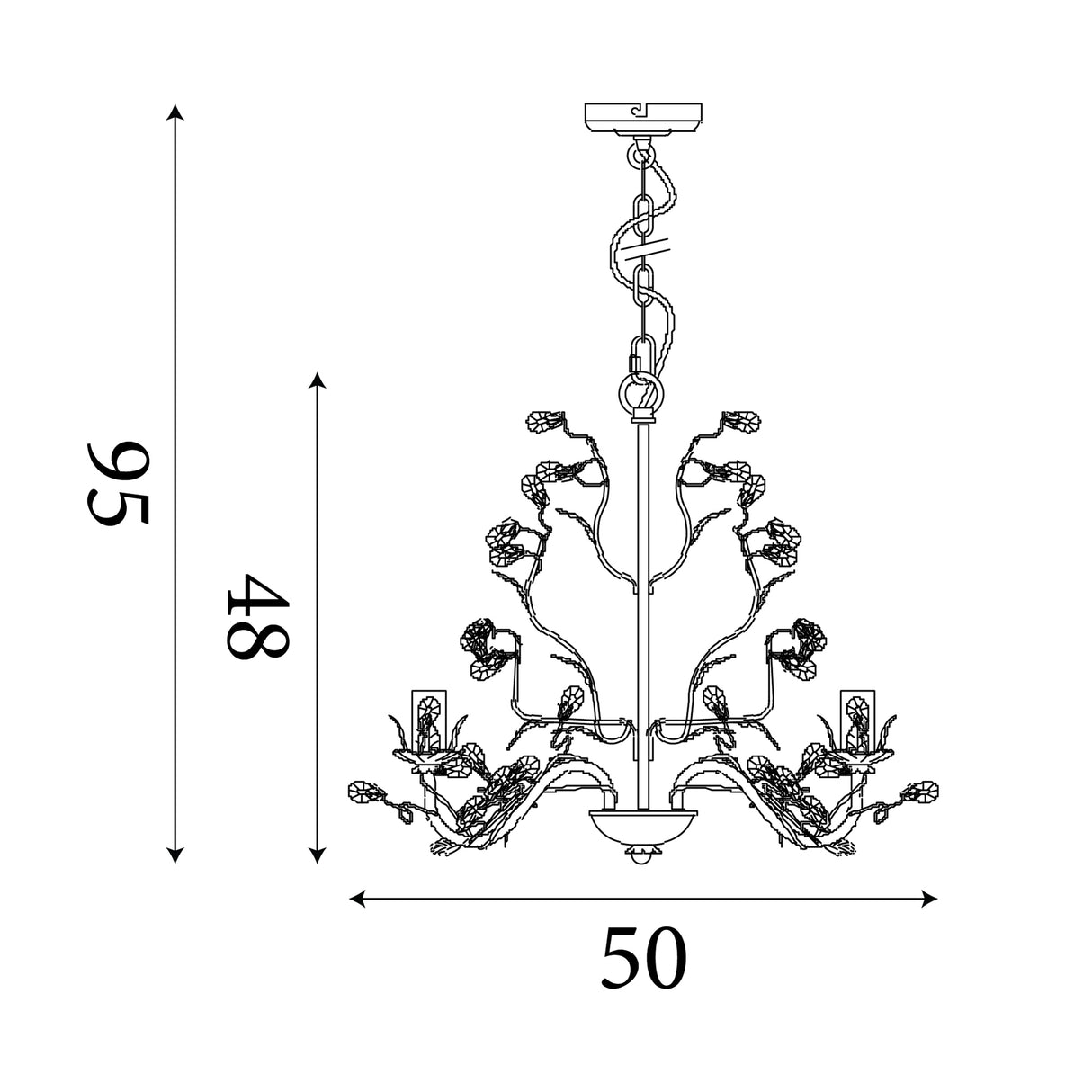 Searchlight Electric Alamandite 5Lt Pendant - Cream & Gold Metal & Glass Drops 2495-5CR