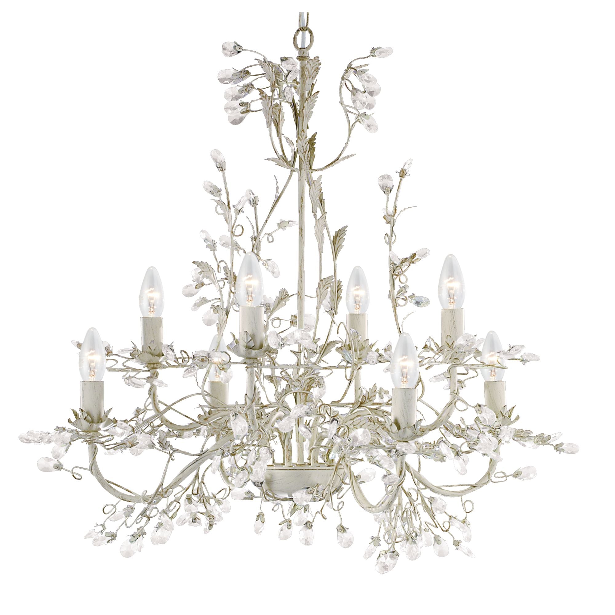 Alamandite 8Lt Pendant - Cream & Gold Metal & Glass Drops