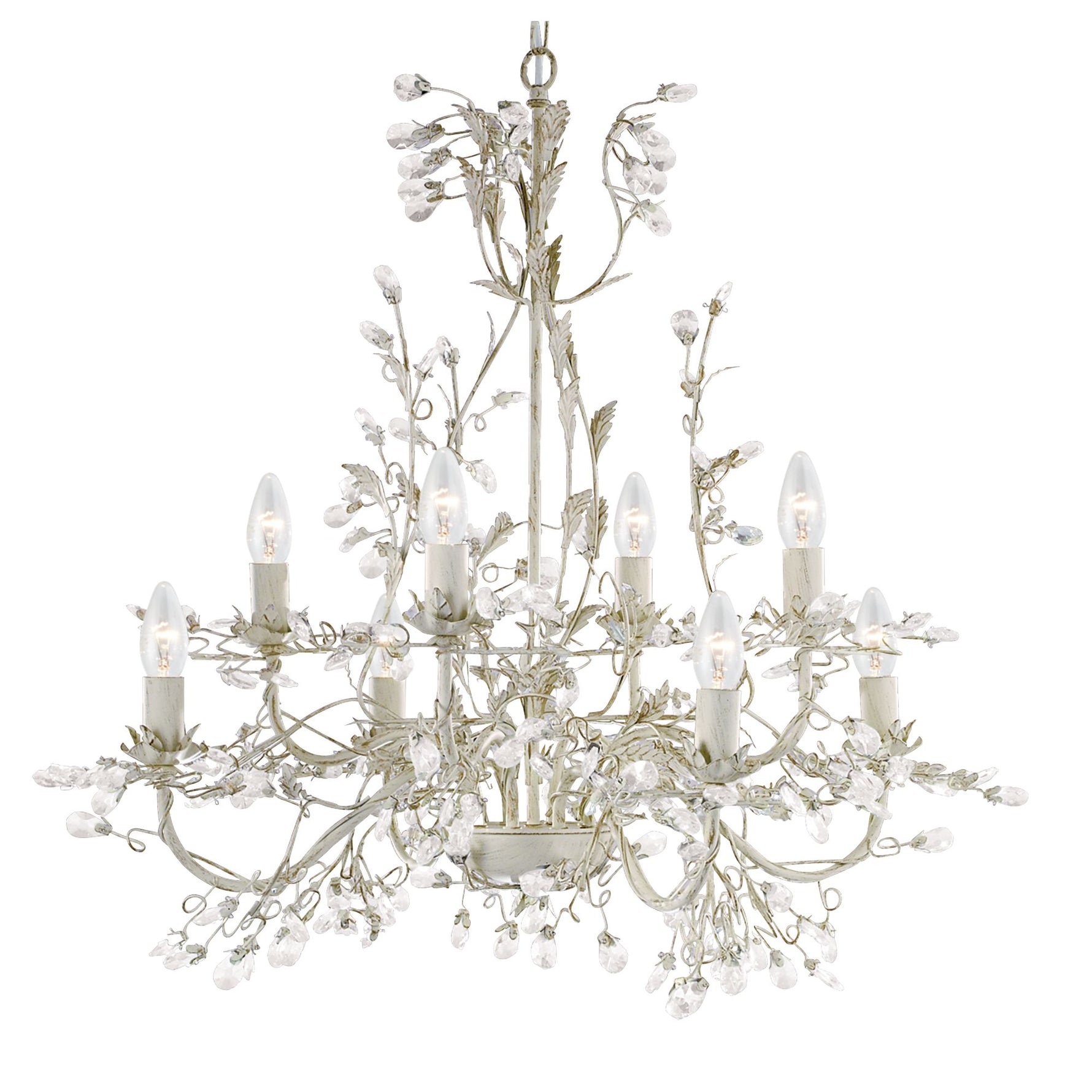 Alamandite 8Lt Pendant - Cream & Gold Metal & Glass Drops