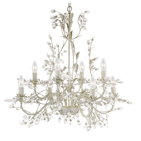 Alamandite 8Lt Pendant - Cream & Gold Metal & Glass Drops
