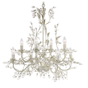 Alamandite 8Lt Pendant - Cream & Gold Metal & Glass Drops