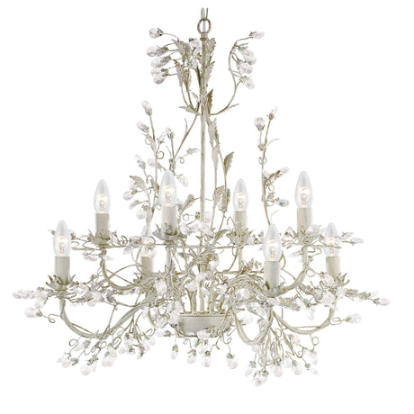Alamandite 8Lt Pendant - Cream & Gold Metal & Glass Drops