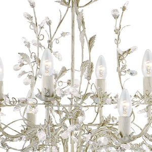 Searchlight Electric Alamandite 8Lt Pendant - Cream & Gold Metal & Glass Drops 2498-8CR