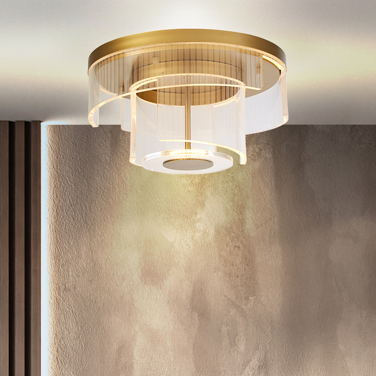 Searchlight Electric Deco LED Flush, Gold Metal and Clear Acrylic 25051-400GO