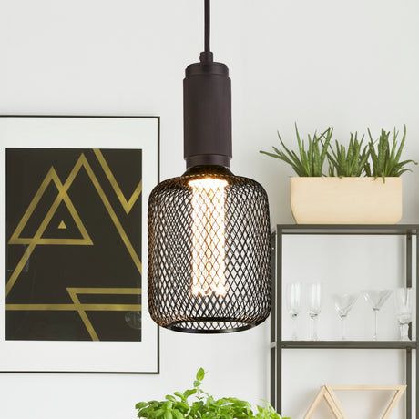 Searchlight Electric Wire Mesh Effect Drum Lamp - Black Metal 26002BK