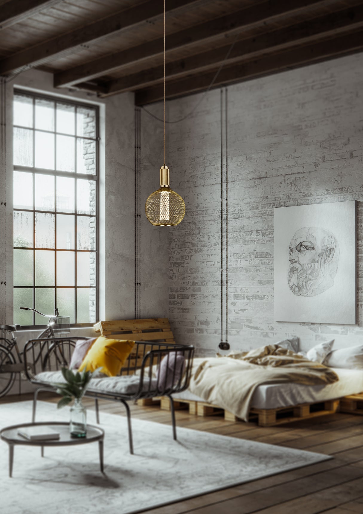 Searchlight Electric Wire Mesh Effect Globe Lamp - Gold Metal 26003GO