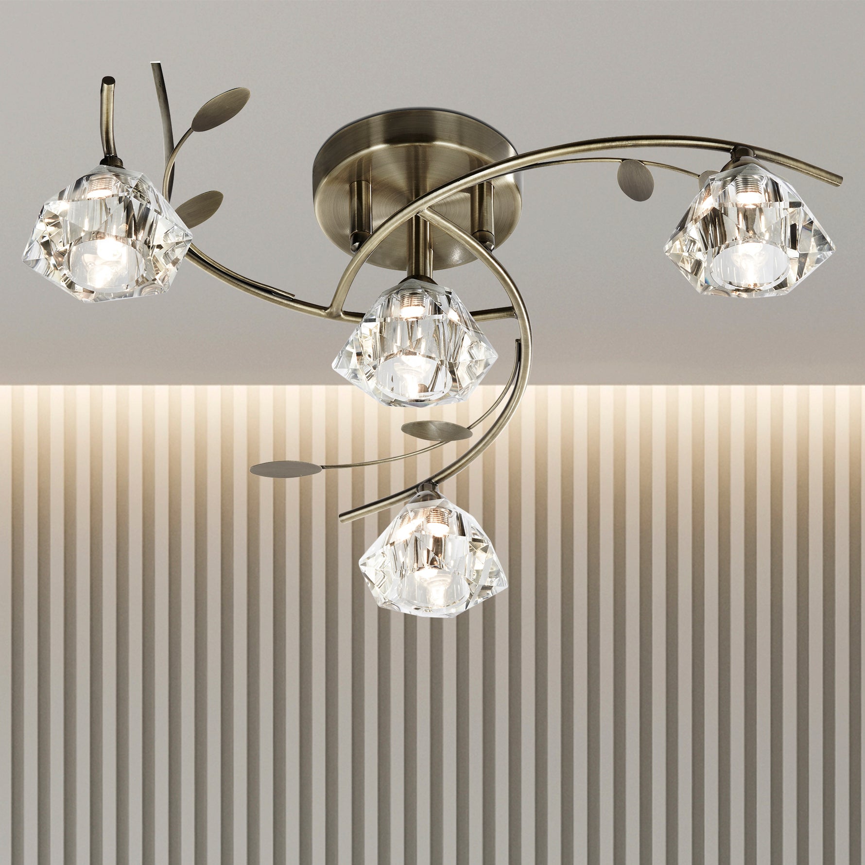 Searchlight Electric Sierra 4Lt Semi-Flush Ceiling Light - Antique Brass & Glass 2634-4AB