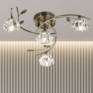 Searchlight Electric Sierra 4Lt Semi-Flush Ceiling Light - Antique Brass & Glass 2634-4AB