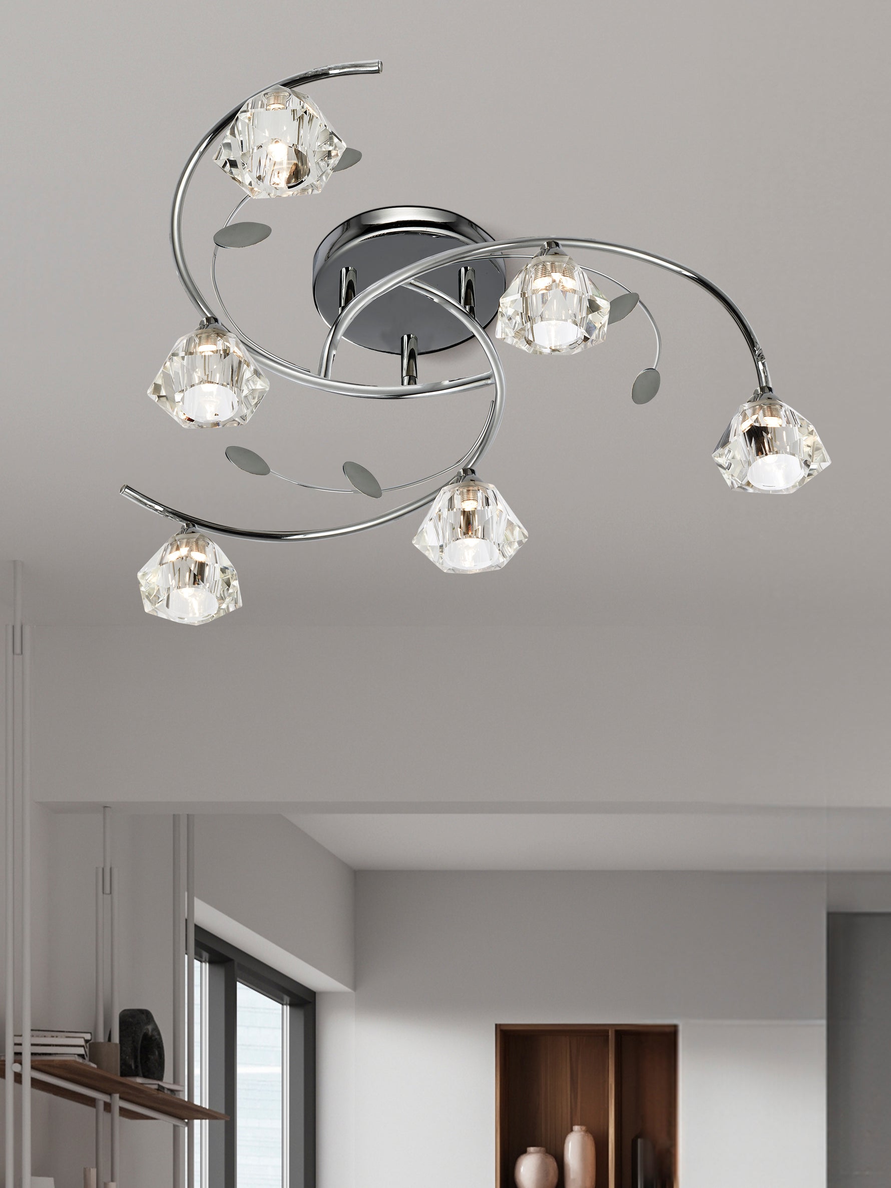 Searchlight Electric Sierra 6Lt Semi-Flush - Chrome & Clear Glass 2636-6CC