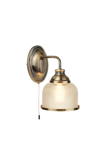 Bistro II Wall Light- Antique Brass & Holophane Style Glass