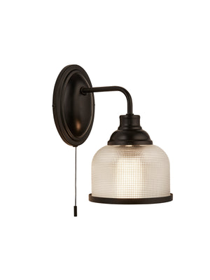 Highworth Wall Light- Matt Black Metal,Holophane Style Glass