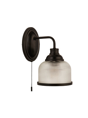 Searchlight Electric Highworth Wall Light- Matt Black Metal,Holophane Style Glass 2671-1BK