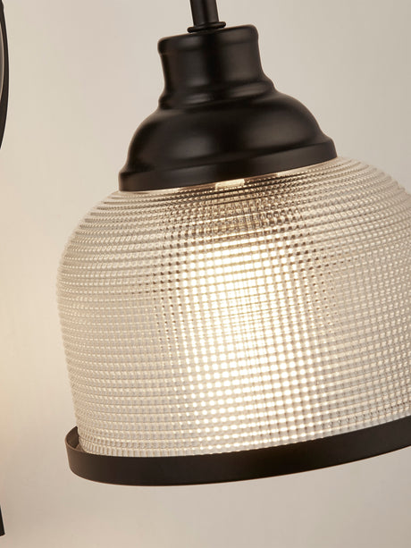 Searchlight Electric Highworth Wall Light- Matt Black Metal,Holophane Style Glass 2671-1BK