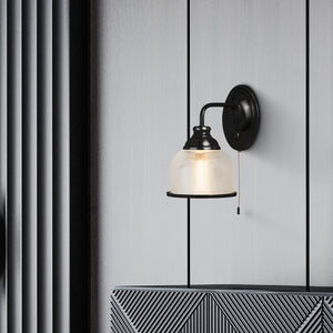 Searchlight Electric Highworth Wall Light- Matt Black Metal,Holophane Style Glass 2671-1BK