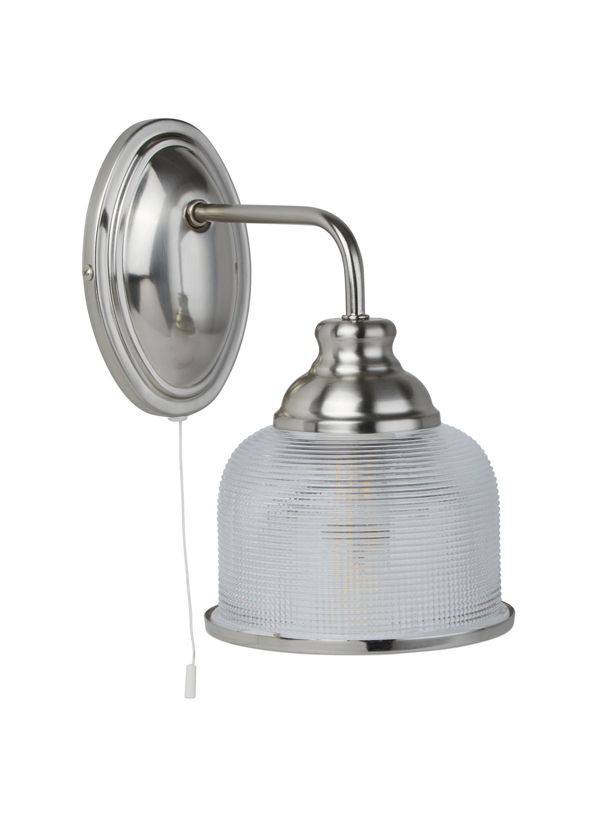 Searchlight Electric Bistro II Wall Light - Satin Silver & Holophane Style Glass 2671-1SS