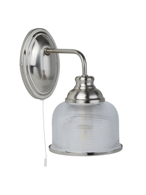 Searchlight Electric Bistro II Wall Light - Satin Silver & Holophane Style Glass 2671-1SS