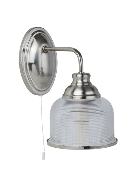 Searchlight Electric Bistro II Wall Light - Satin Silver & Holophane Style Glass 2671-1SS