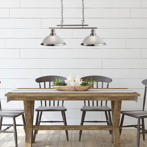 Searchlight Electric Bistro 2Lt Bar Pendant  - Satin Silver Metal & Glass 2682-2SS