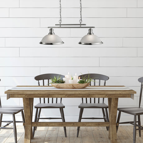 Searchlight Electric Bistro 2Lt Bar Pendant  - Satin Silver Metal & Glass 2682-2SS