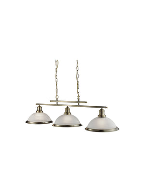 Bistro 3Lt Bar Pendant - Antique Brass Metal & Acid Glass