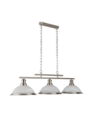 Searchlight Electric Bistro  3Lt Bar Pendant - Satin Silver Metal & Acid Glass 2683-3SS