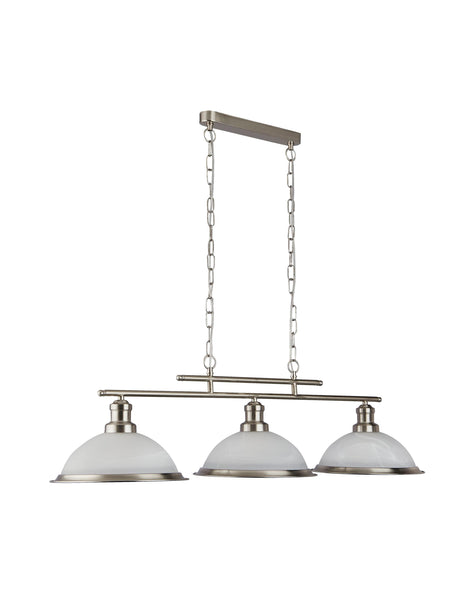 Searchlight Electric Bistro  3Lt Bar Pendant - Satin Silver Metal & Acid Glass 2683-3SS