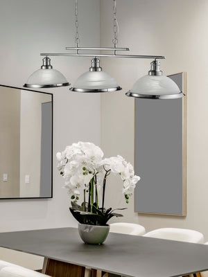 Searchlight Electric Bistro  3Lt Bar Pendant - Satin Silver Metal & Acid Glass 2683-3SS