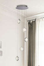 Searchlight Electric Quartz 5Lt Ceiling Pendant - Chrome & Bubble Glass 28701-5CC