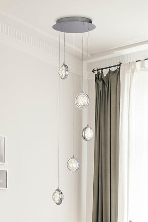 Searchlight Electric Quartz 5Lt Ceiling Pendant - Chrome & Bubble Glass 28701-5CC