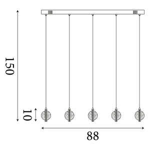 Searchlight Electric Quartz 5Lt Bar Ceiling Pendant - Chrome & Bubble Glass 28702-5CC