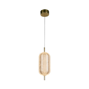Capsule LED Pendant, Satin Brass Metal and Acrylic Shade