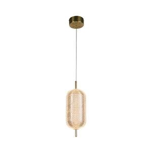 Capsule LED Pendant, Satin Brass Metal and Acrylic Shade