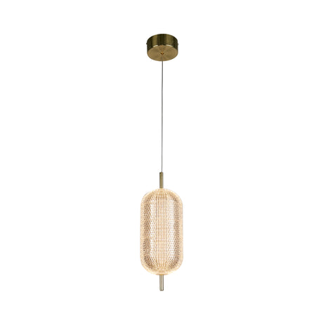 Capsule LED Pendant, Satin Brass Metal and Acrylic Shade