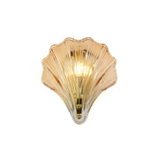 Shell 1Lt Wall Light, Satin Brass Metal & Amber Glass IP44