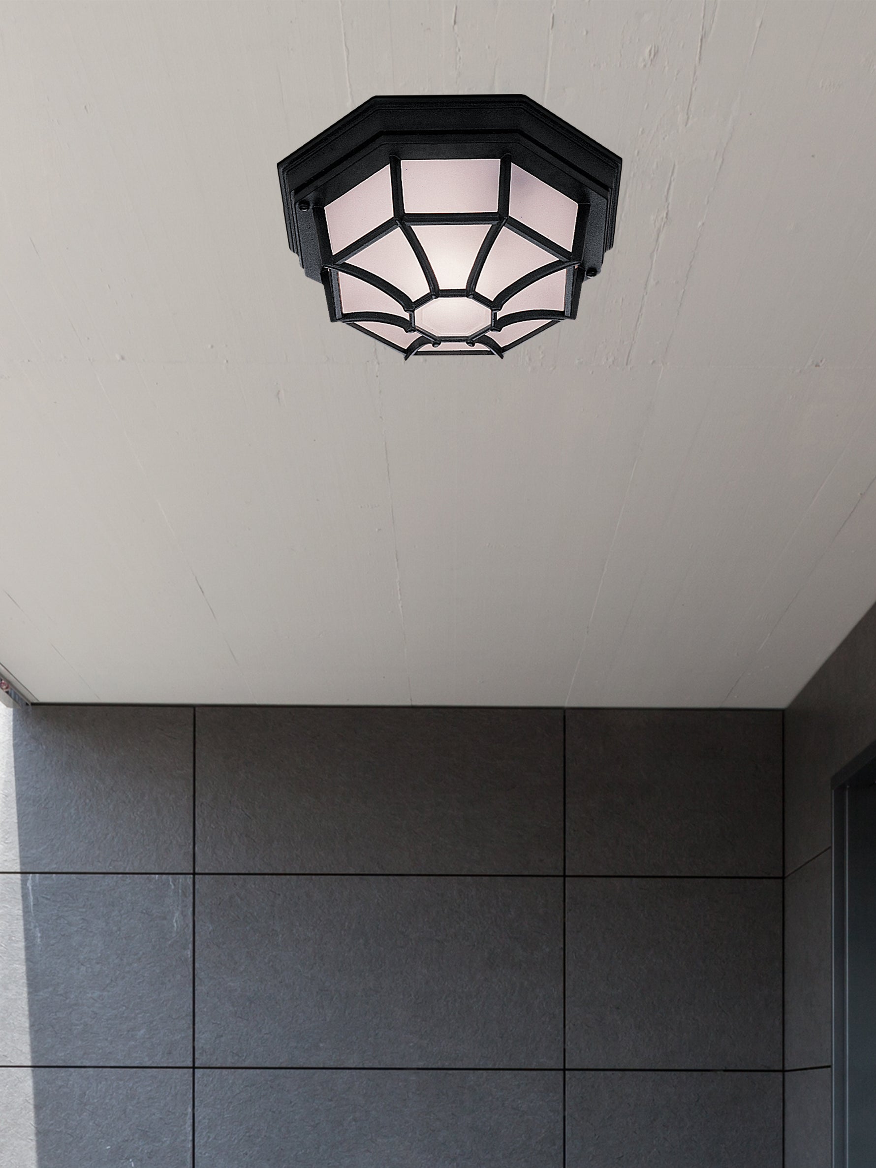 Searchlight Electric Vermont Outdoor Wall/Ceiling Light - Black Metal & Glass 2942BK