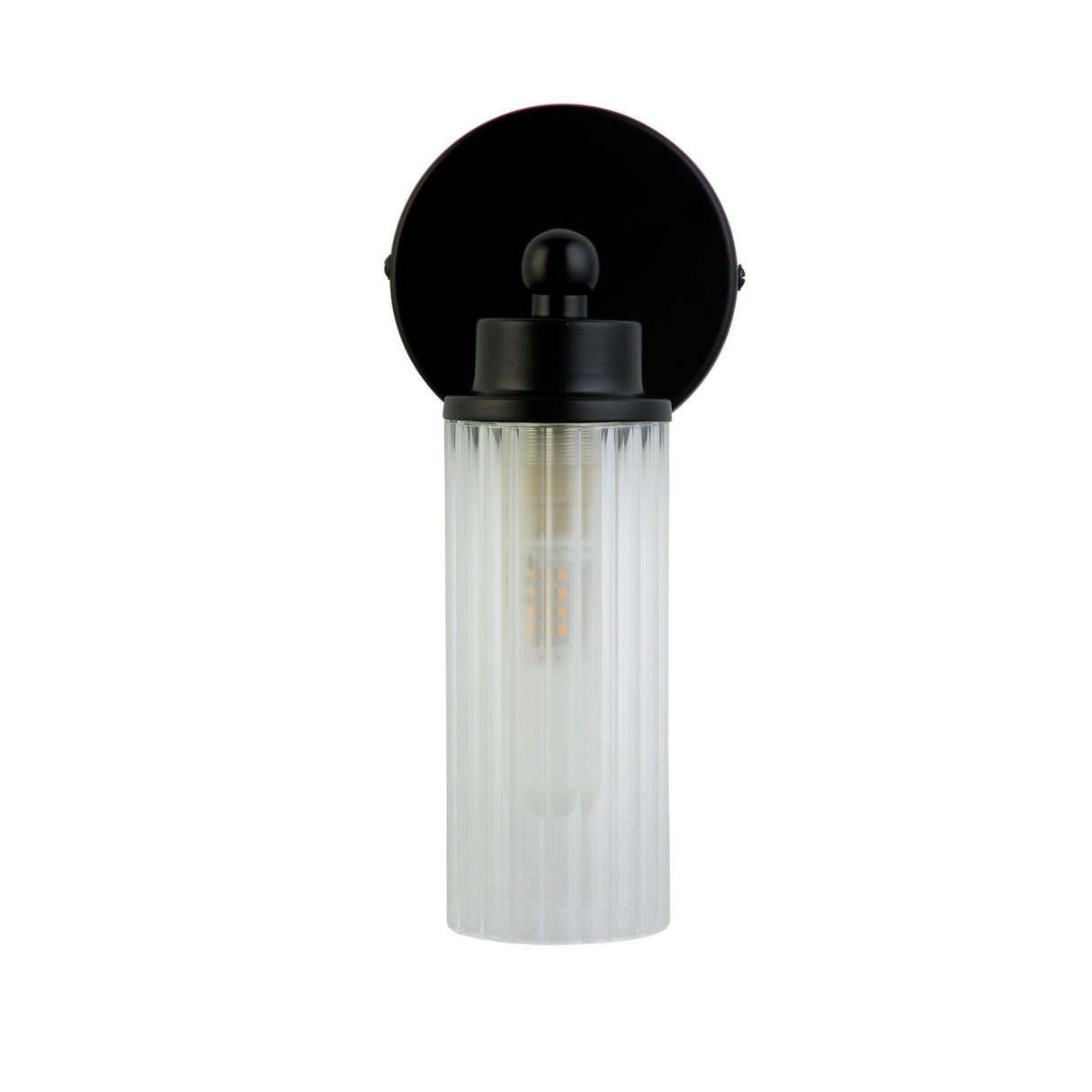Searchlight Electric Imperial 1Lt Wall Light, Matt Black Metal & Clear Ribbed Gla 29981BK