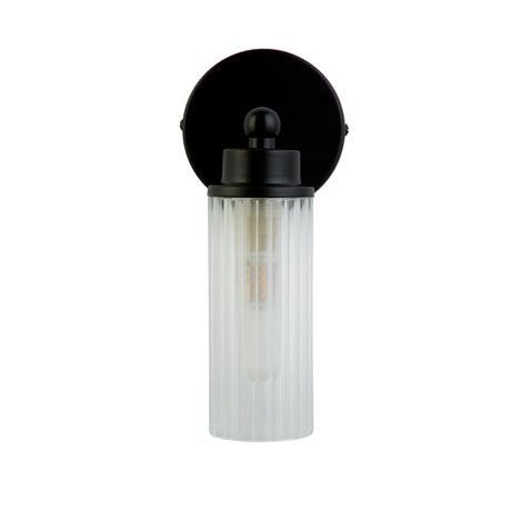 Searchlight Electric Imperial 1Lt Wall Light, Matt Black Metal & Clear Ribbed Gla 29981BK