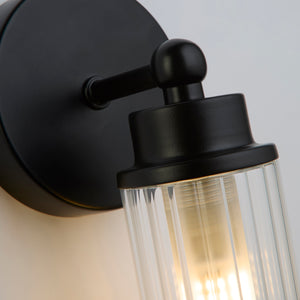 Searchlight Electric Imperial 1Lt Wall Light, Matt Black Metal & Clear Ribbed Gla 29981BK