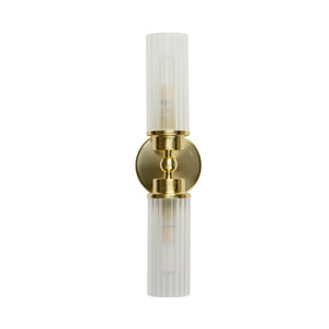 Searchlight Electric Imperial 2Lt Wall Light, Satin Brass Metal & Clear Ribbed Gl 29982SB