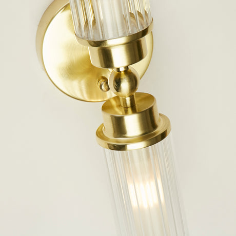 Searchlight Electric Imperial 2Lt Wall Light, Satin Brass Metal & Clear Ribbed Gl 29982SB