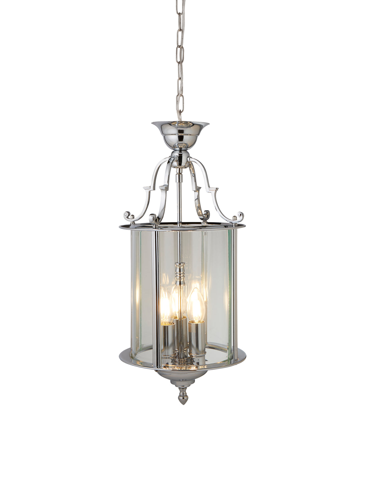Bevelled Lantern 3Lt Pendant - Chrome Metal & Clear Glass