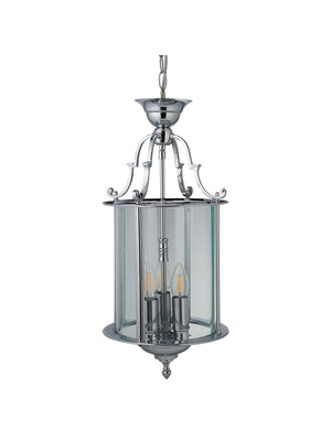 Searchlight Electric Bevelled Lantern 3Lt Pendant - Chrome Metal & Clear Glass 3003-10CC