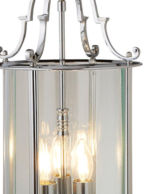 Searchlight Electric Bevelled Lantern 3Lt Pendant - Chrome Metal & Clear Glass 3003-10CC