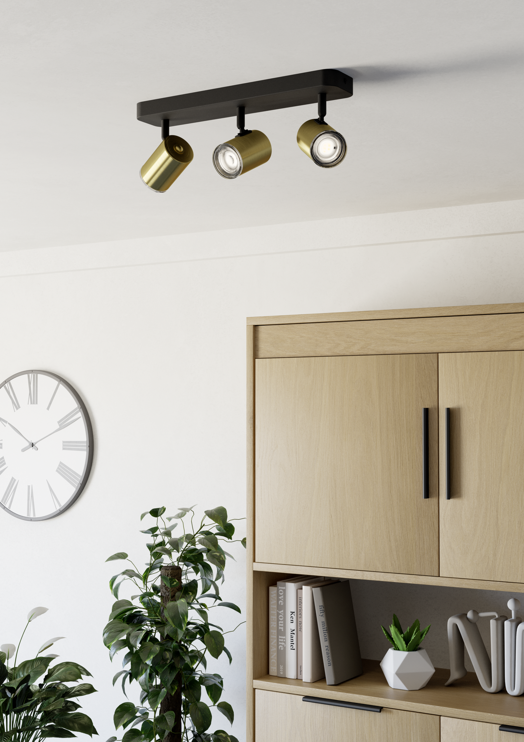 Eglo EU Consuma 1 LED Triple Bathroom Spotlight Black & Brushed Brass Round Mount