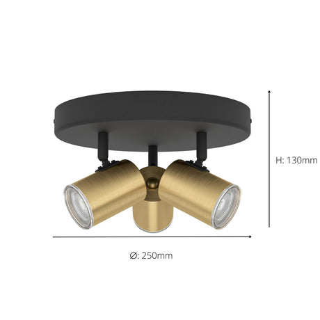 Eglo EU Consuma 1 LED Triple Bathroom Spotlight Black & Brushed Brass Round Mount