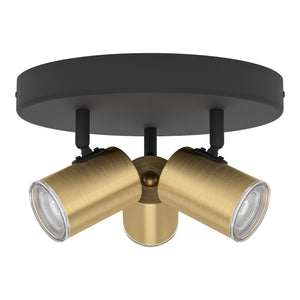 Eglo EU Consuma 1 LED Triple Bathroom Spotlight Black & Brushed Brass Round Mount